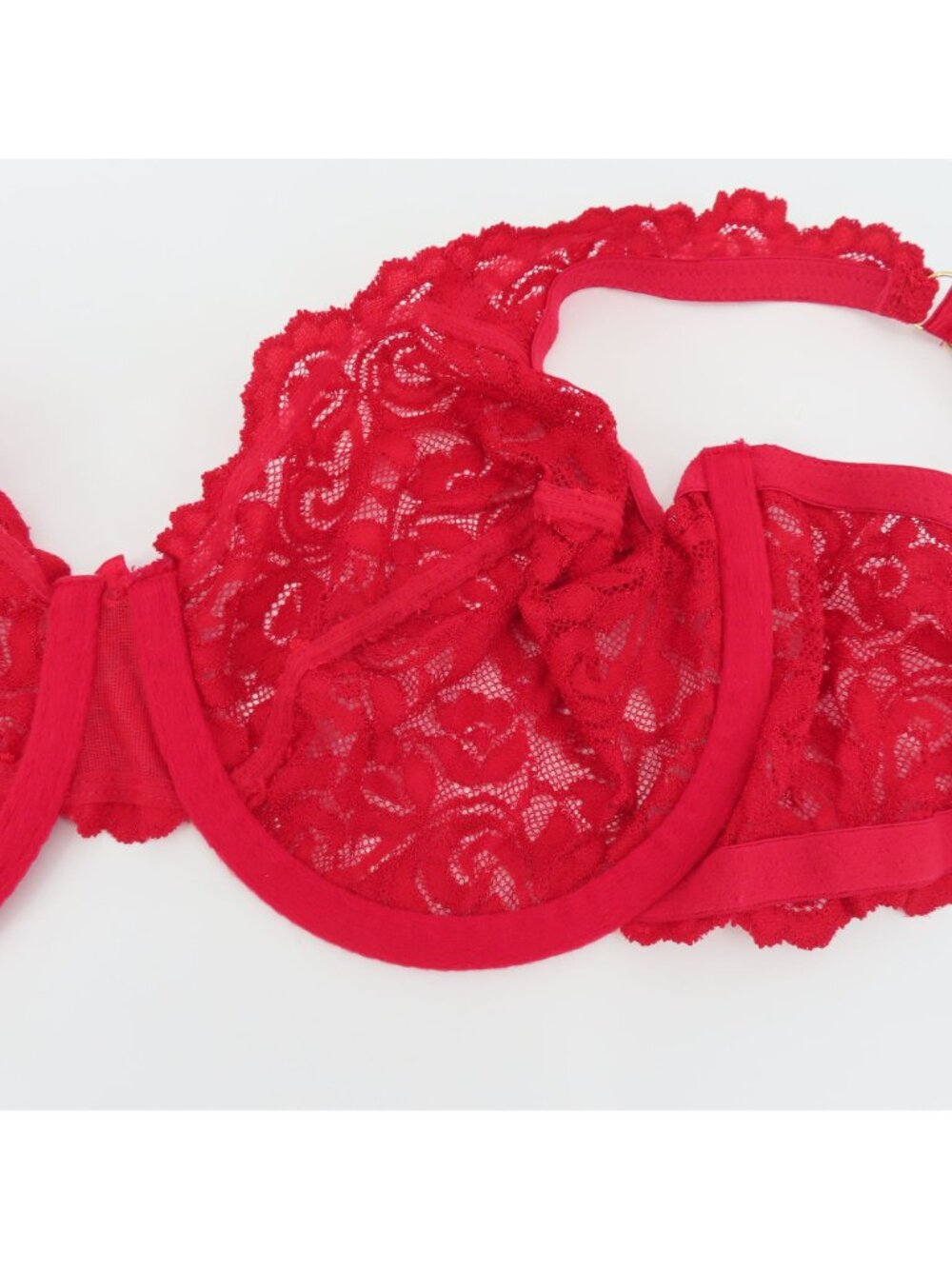 Secret Treasures 38D Bra Rhinestone Sheer Solid Red Lace Mesh Underwire Unlined - Picture 10 of 15